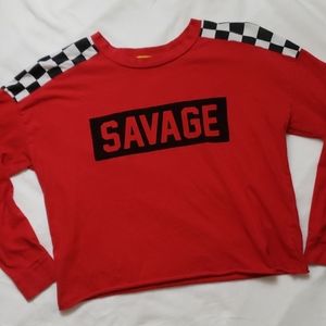 X-Small Red and Checkered Savage Crop Top